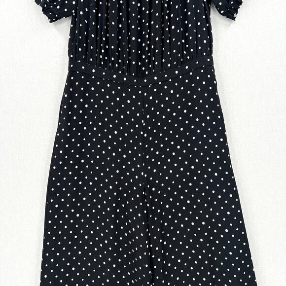 SALONI Juli Off the Shoulder Jumpsuit Womens 10 Black White Silk Polka Dot Wide - Picture 8 of 16